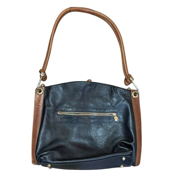 Valentino by Mario Valentino Handbag Black Brown Leather Shoulder Purse Slouchy - Picture 6 of 16